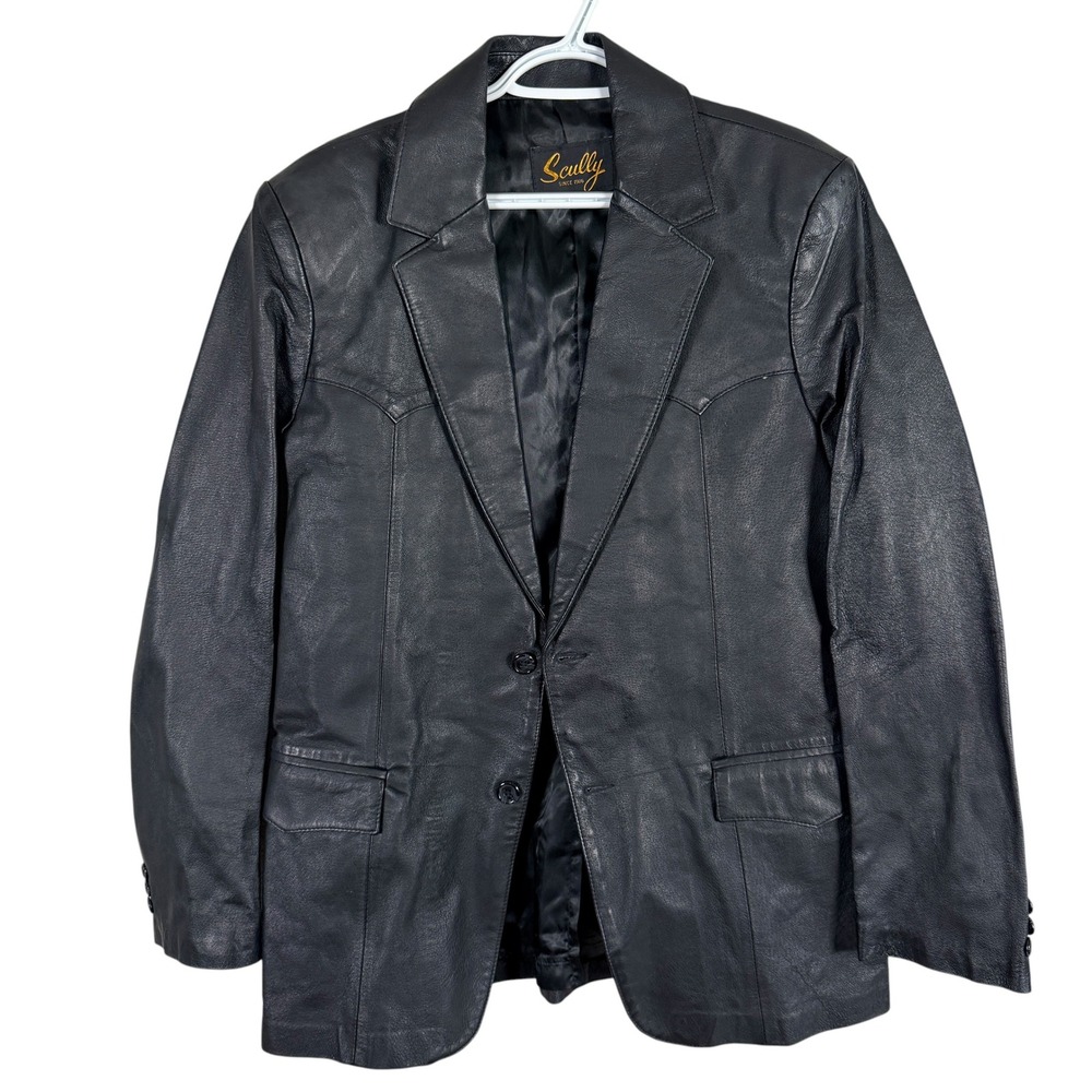 Scully Leather Blazer Sport Coat Jacket Mens‎ 44 Black Western Yoke Two Button